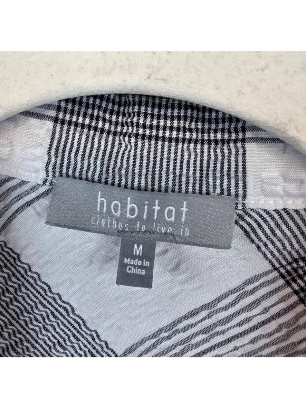 Habitat Button Up Shirt Womens M Gray Collared Long Roll Tab Sleeve Plaid Tunic - Picture 3 of 12